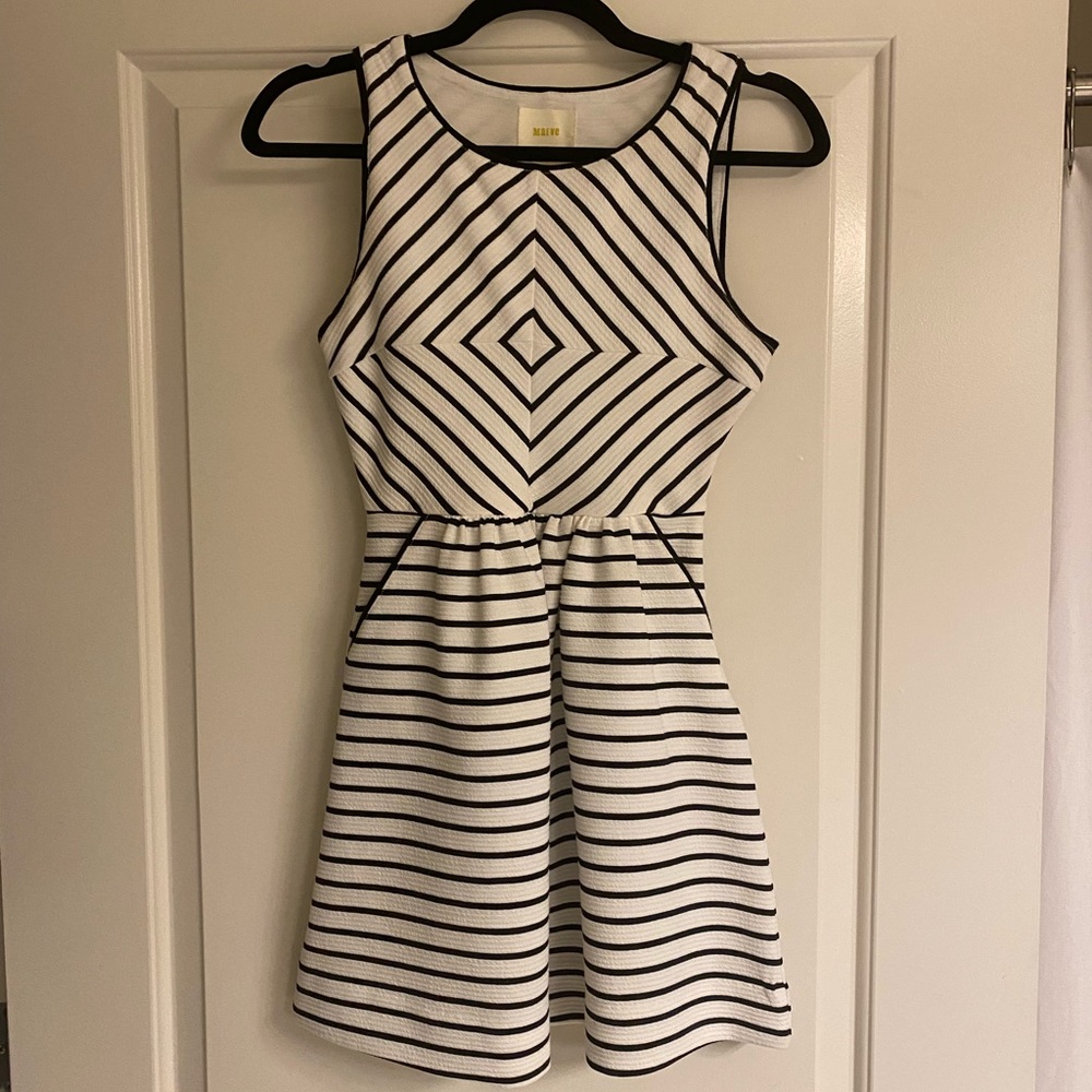 Maeve Black and White Striped Dress with Pockets